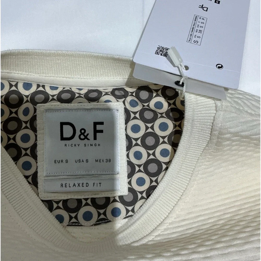 Denim & Flower Shirt Mens Small Cream NWT Relaxed Fit Textured - Picture 4 of 8